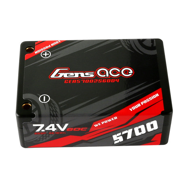 Gens Ace 5700mAh 7.4V 60C 2S3P HardCase Lipo batterie 12 # avec balle de 4.0mm à prise Deans