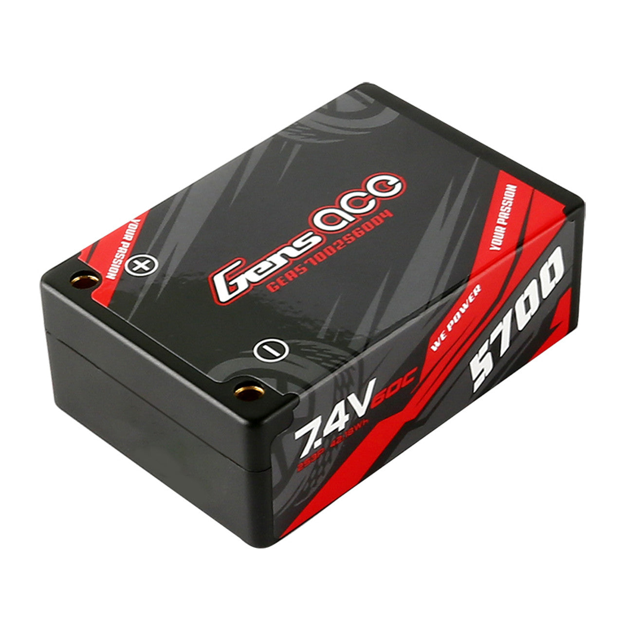 Gens Ace 5700mAh 7.4V 60C 2S3P HardCase Lipo Battery Pack 12# With 4.0mm Bullet To Deans Plug