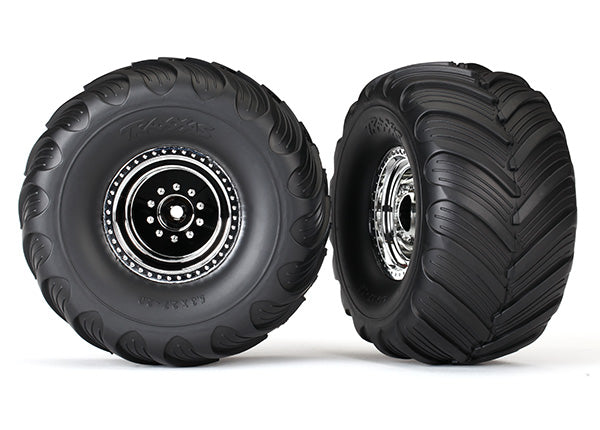 3665X  Tires & wheels, assembled, glued (chrome wheels, Terra Groove dual profile tires, foam inserts) (nitro rear/ electric front) (2)