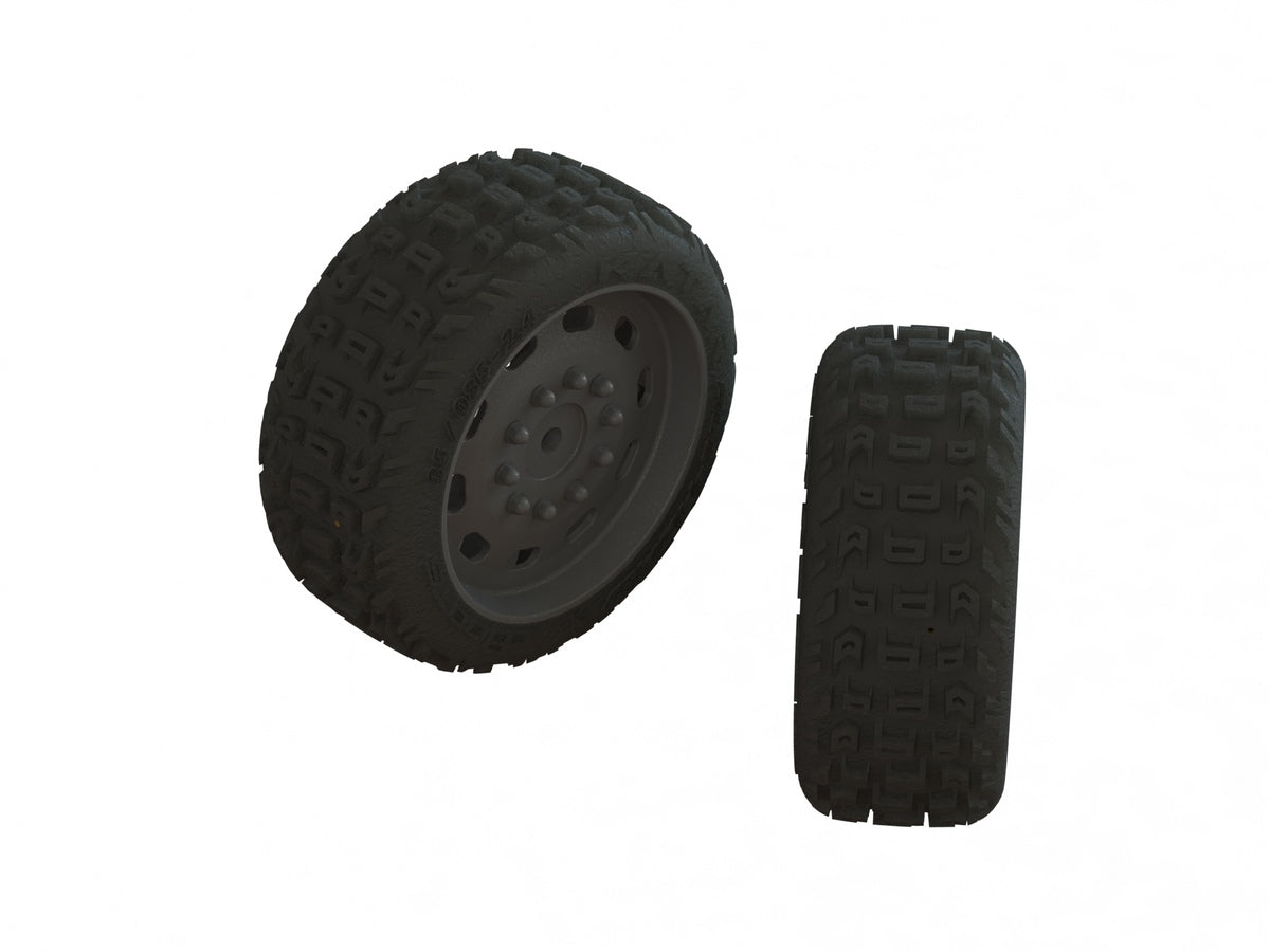 ARA550083 DBOOTS KATAR ALL ROAD 35/085 2.4 TRUCK WHEEL & TIRE SET GLUED (GREY) (2pcs)