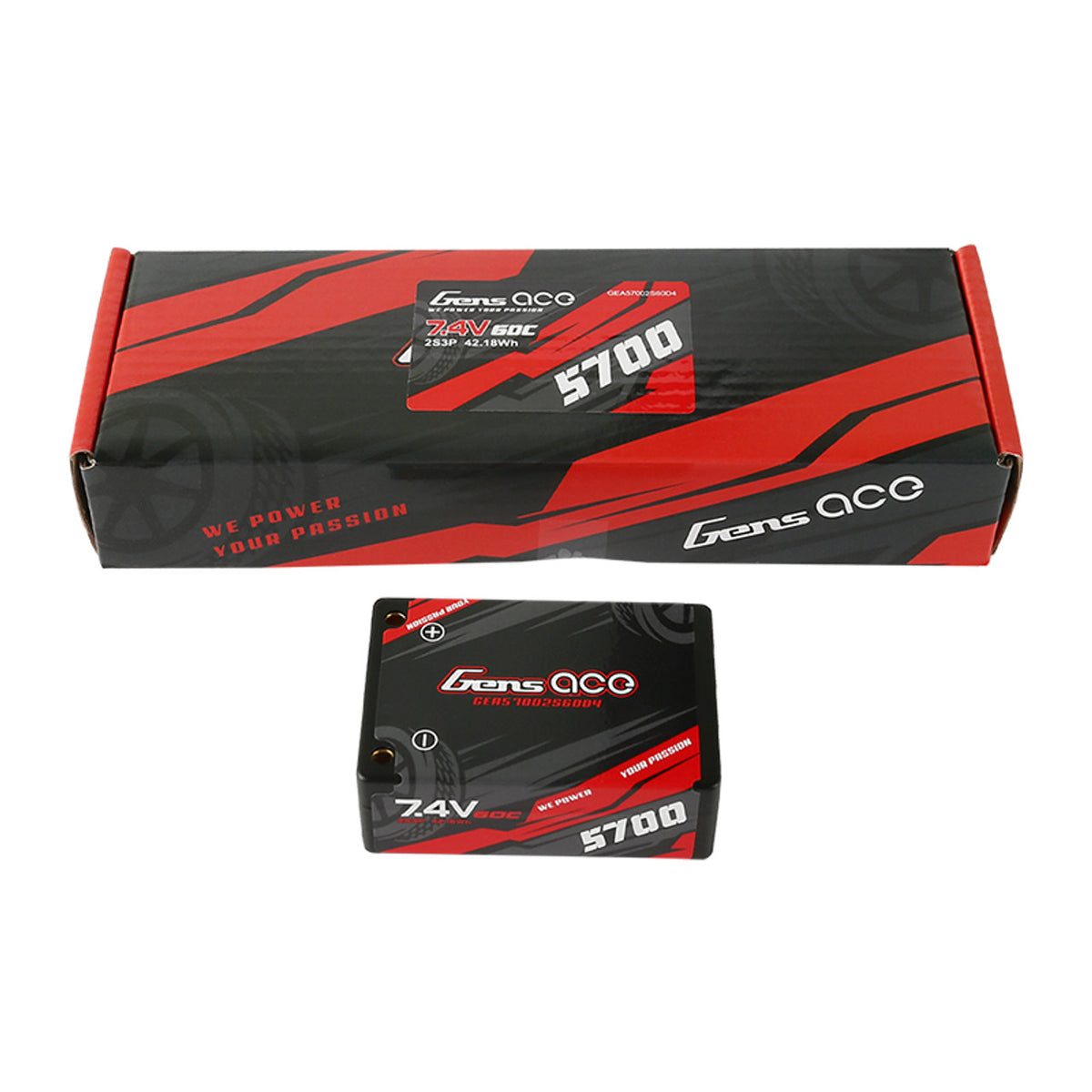 60c Gens Ace 5700mAh 7.4V 60C 2S3P HardCase Lipo Battery Pack 12# With 4.0