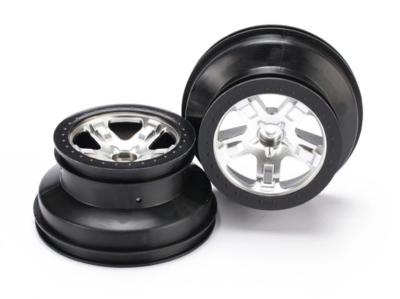 5874X Wheels, SCT satin chrome, black beadlock style, dual profile (2.2” outer, 3.0” inner) (2WD front) (2)