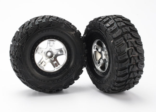 5881 Tires & wheels, assembled, glued (SCT satin chrome, black beadlock style wheels, Kumho tires, foam inserts) (2) (2WD front)