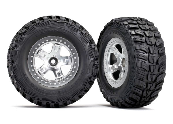 5881X Tires & wheels, assembled, glued (SCT satin chrome, beadlock style wheels, Kumho tires, foam inserts) (2) (2WD front)