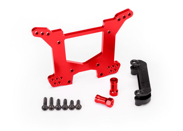 6738R Shock tower, rear, 7075-T6 aluminum (red-anodized) (1)/ body mount bracket (1)