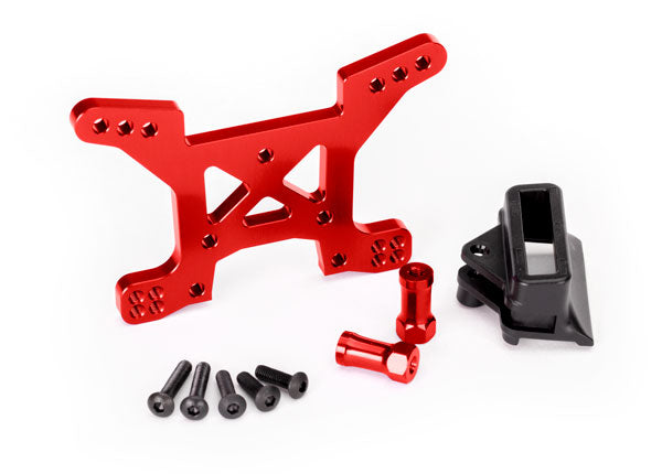6739R   Shock tower, front, 7075-T6 aluminum (red-anodized) (1)/ body mount bracket (1)