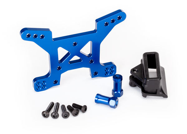 6739X  Shock tower, front, 7075-T6 aluminum (blue-anodized) (1)/ body mount bracket (1)