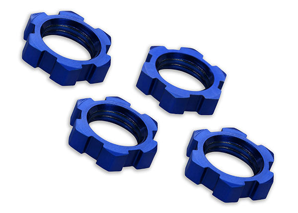 7758 Écrous de roue Traxxas, cannelés, 17 mm, dentelés (anodisés bleu) (4)