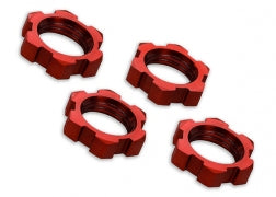 7758R Tuercas de rueda Traxxas, estriadas, 17 mm, dentadas (anodizadas en rojo) (4)