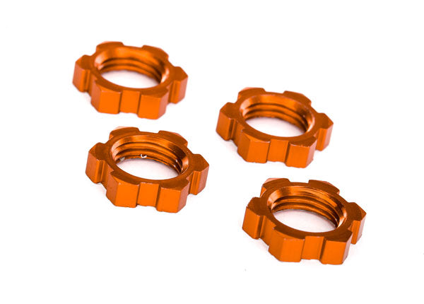 7758T Tuercas de rueda, estriadas, 17 mm, dentadas (anodizadas en naranja) (4)