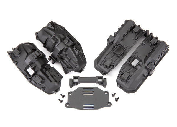 8080X  Fenders, inner (narrow), front & rear (for clipless body mounting) (2 each)/ rock light covers (8)/ battery plate/ body mount/ 3x8 flat-head screws (4)/ 2.5x6 CS (10)