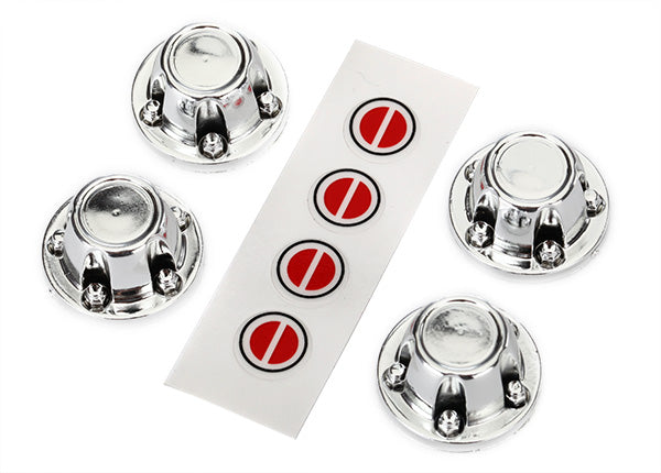 8176 Center caps, wheel (chrome) (4)/ decal sheet (requires #8255A extended stub axle)