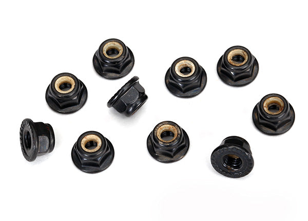8347 Nuts, 4mm flanged nylon locking, serrated (black) (10)