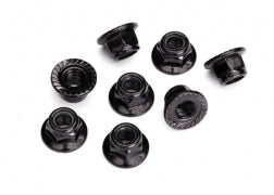 8447 Nuts, 5mm flanged nylon locking (steel, black serrated) (8)