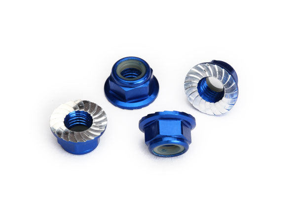 8447X Traxxas Nuts, 5mm flanged nylon locking (aluminum, blue-anodized