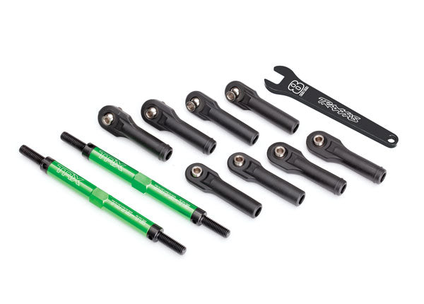 8638G Maillons de butée, E-Revo® VXL (TUBES anodisés verts, aluminium 7075-T6, plus résistant que le titane) (144 mm) (2)/ embouts de tige, assemblés avec billes creuses en acier (8)/ clé en aluminium, 10 mm (1)