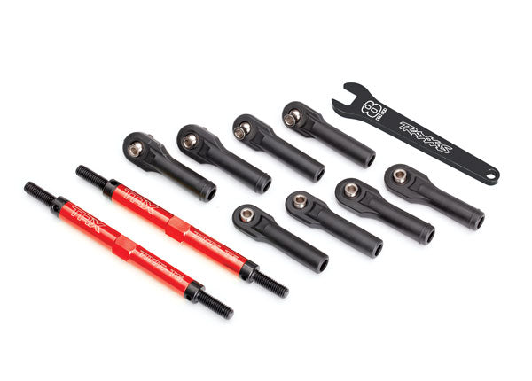 8638R Toe links, E-Revo® VXL (TUBES red-anodized, 7075-T6 aluminum, stronger than titanium) (144mm) (2)/ rod ends, assembled with steel hollow balls (8)/ aluminum wrench, 10mm (1)