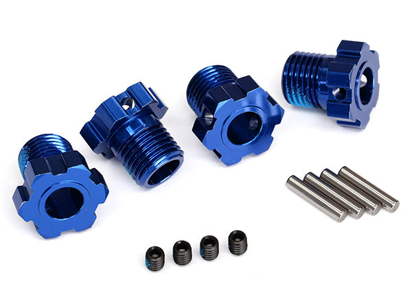 8654 Moyeux de roue, cannelés, 17 mm (anodisés bleu) (4)/ 4x5 GS (4)/ axe 3x14 mm (4)