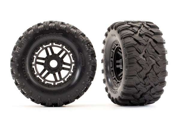 8972 Tires & wheels, assembled, glued (black wheels, Maxx® All-Terrain tires, foam inserts) (2) (17mm splined) (TSM® rated)