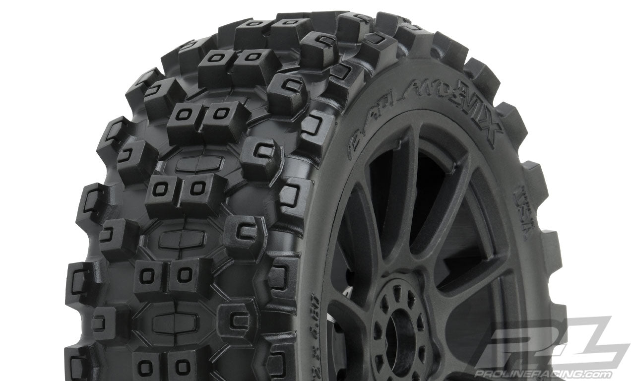 PRO906721 Badlands MX M2 (Medium) All Terrain 1:8 Buggy Tires Mounted on Mach 10 Black Wheels (2) for Front or Rear