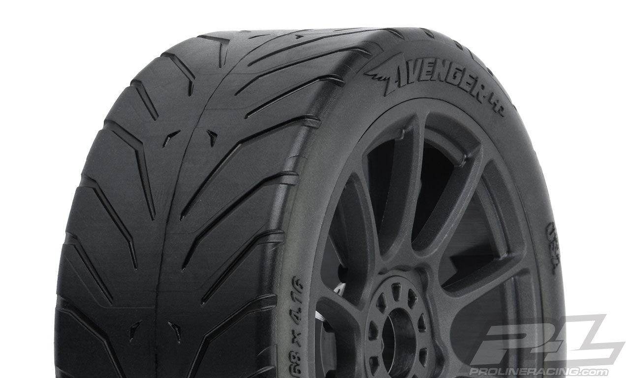 PRO906921 Avenger HP S3 (Soft) Street BELTED 1:8 Buggy Tires Mounted on Mach 10 Black Wheels (2) for Front or Rear