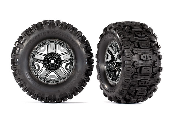 9072  Tires & wheels, assembled, glued (black chrome 2.8" wheels, Sledgehammer™ tires, foam inserts) (2) (TSM® rated)