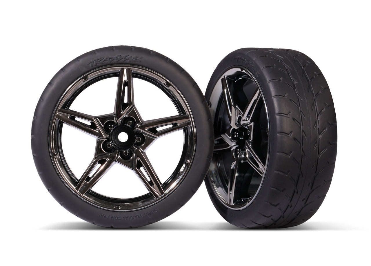 9370  Tires and wheels, assembled, glued (split-spoke black chrome wheels, 2.1" Response tires) (front) (2)