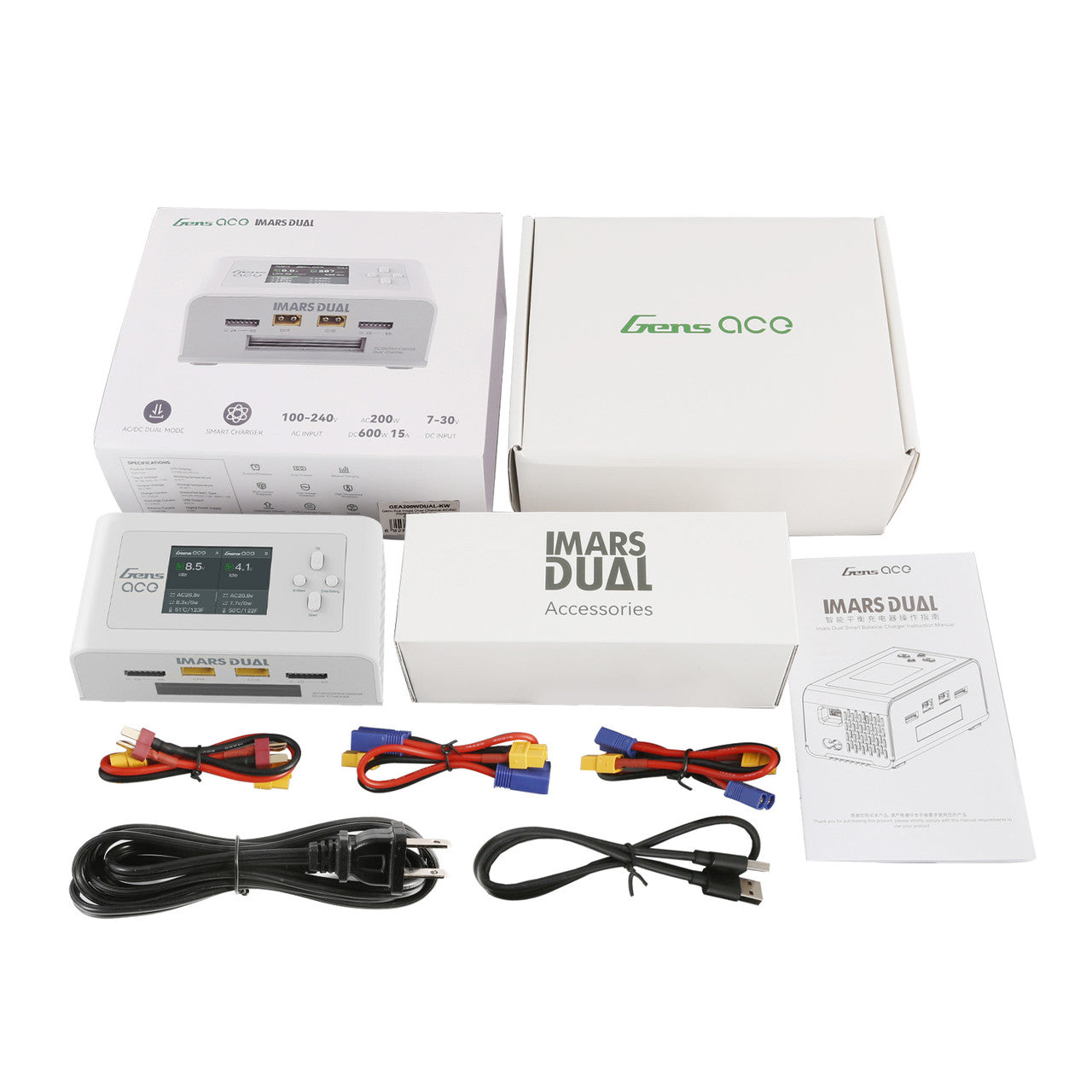 GEA200WDUAL-UW GensAce Imars Dual Channel AC200W/DC300Wx2 Balance Charger White