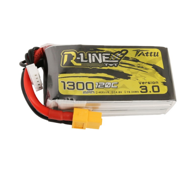 TAA13004S12X6 Tattu R-Line Version 3.0 1300mAh 14.8V 120C 4S1P Lipo Battery Pack with XT60 Plug