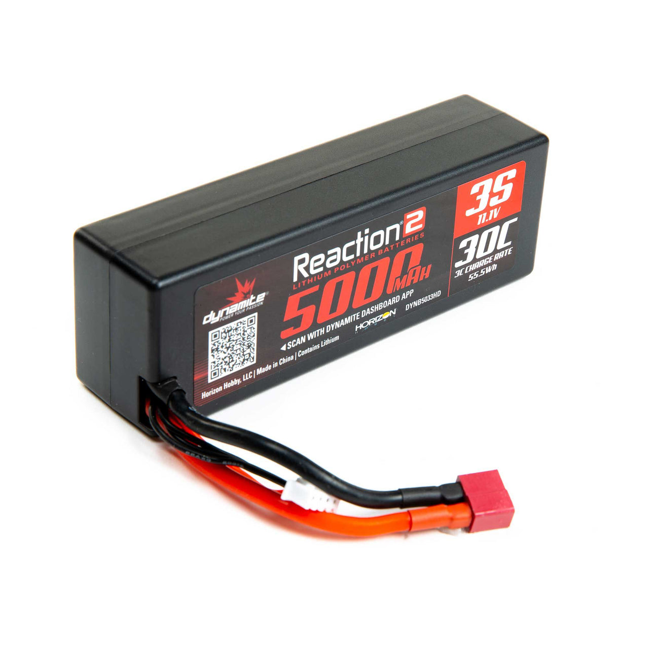 DYNB5033HD 11.1V 5000mAh 3S 30C Reaction 2.0 Hardcase LiPo Battery: Deans