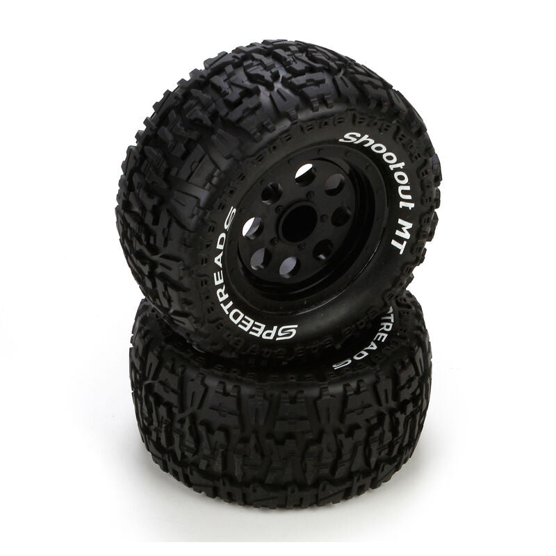 Roue et pneu avant/arrière, prémontés, noirs (2) : 1/10 2WD/4WD Ruckus 43008