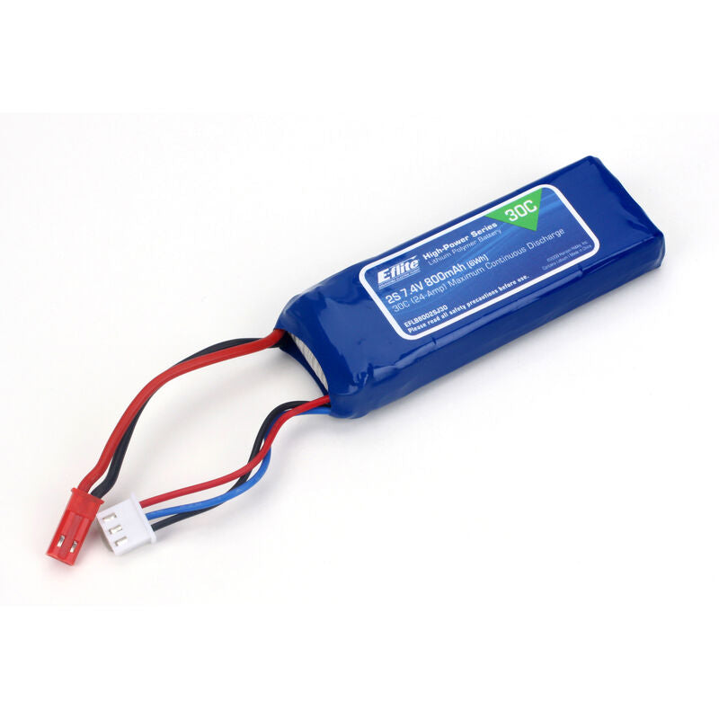 EFLB8002SJ30 7.4V 800mAh 2S 30C LiPo Battery: JST