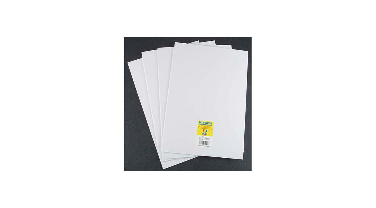 70106 Styrene Sheets, White, .080 x 7.6" x 11" (4)