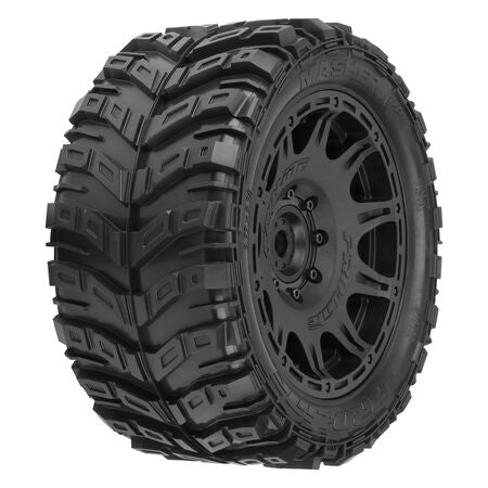 PRO1017611 Neumáticos 1/6 Masher X HP BELTED delanteros/traseros de 5,7” montados en ruedas hexagonales extraíbles Raid de 8x48 de 24 mm (2): negro 