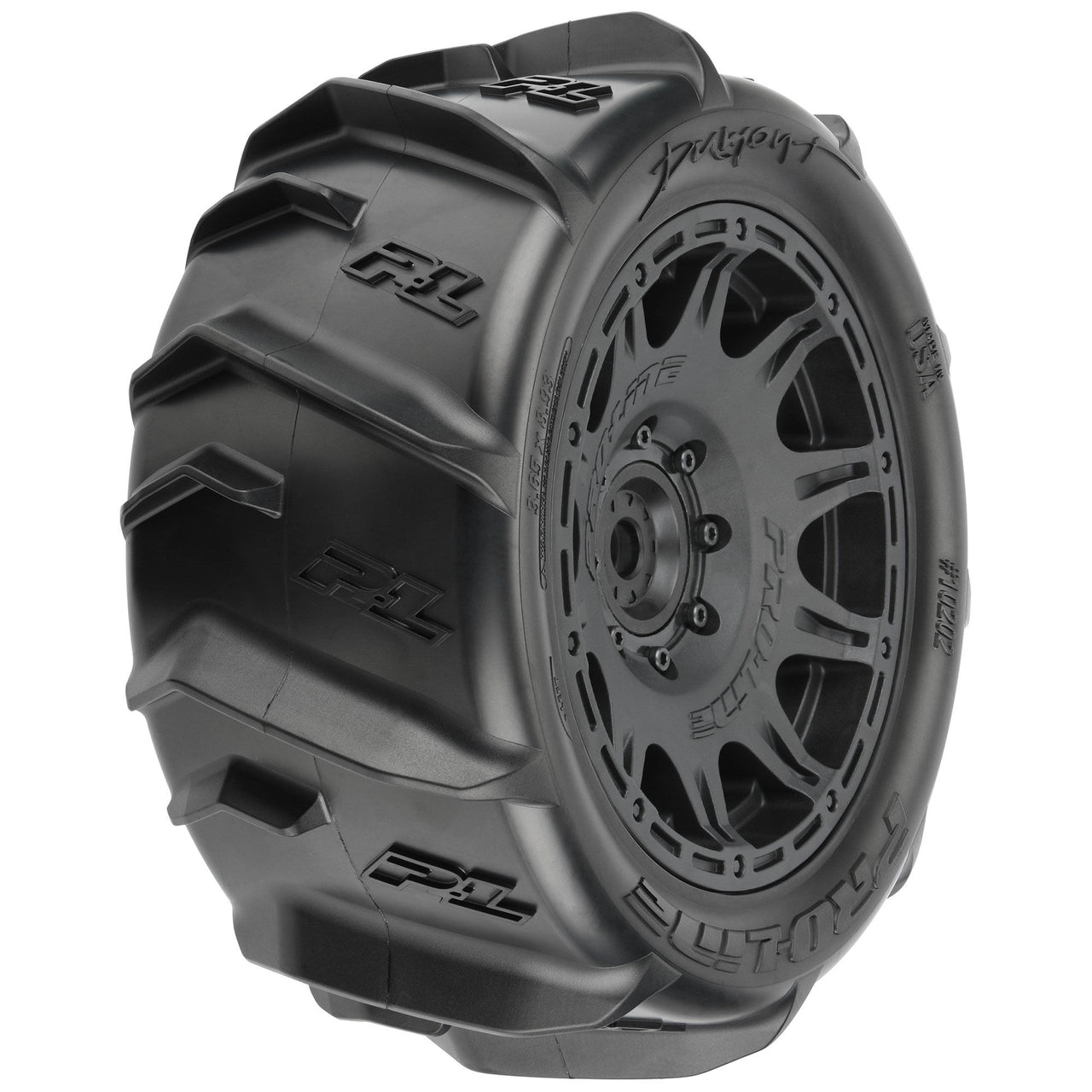 PRO1020211 Neumáticos 1/6 Dumont para arena/nieve delanteros/traseros de 5,7 pulgadas montados en ruedas hexagonales extraíbles Raid de 8x48 de 24 mm (2): negro 