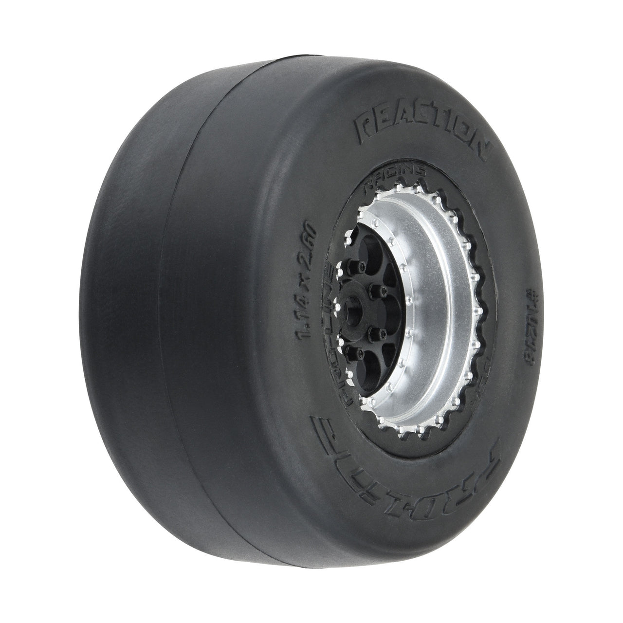 PRO1021810 1/16 Neumáticos traseros de reacción MTD 8 mm negro/plata (2): Losi Mini Drag 
