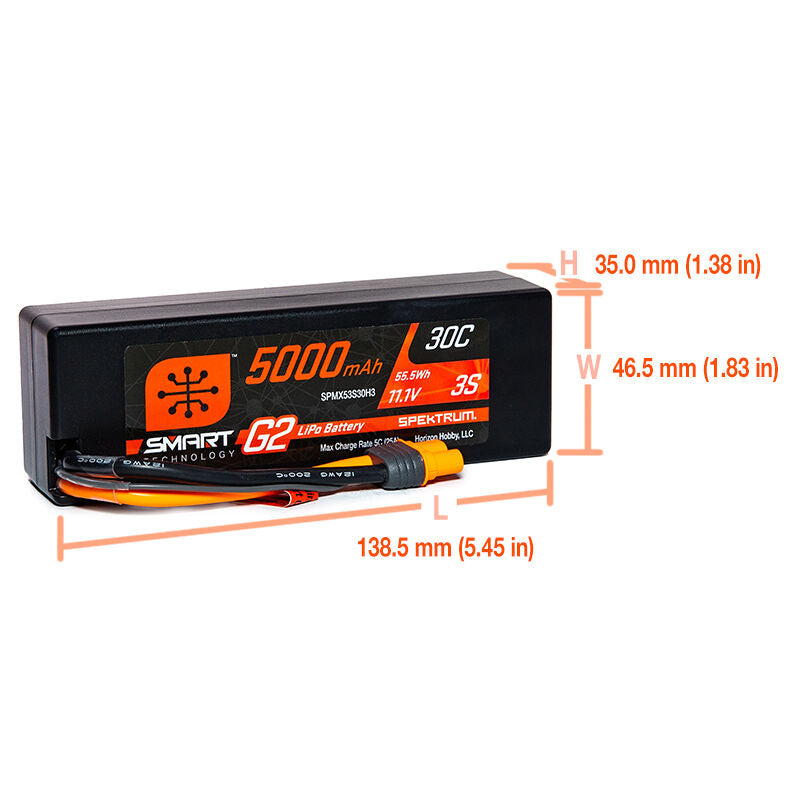 SPMX53S30H3 11.1V 5000mAh 3S 30C Smart LiPo G2 Hard Case: IC3