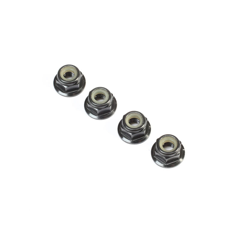 TLR236009 Black Aluminum Flanged Locknut, M4 x 0.7mm x 7mm (4)