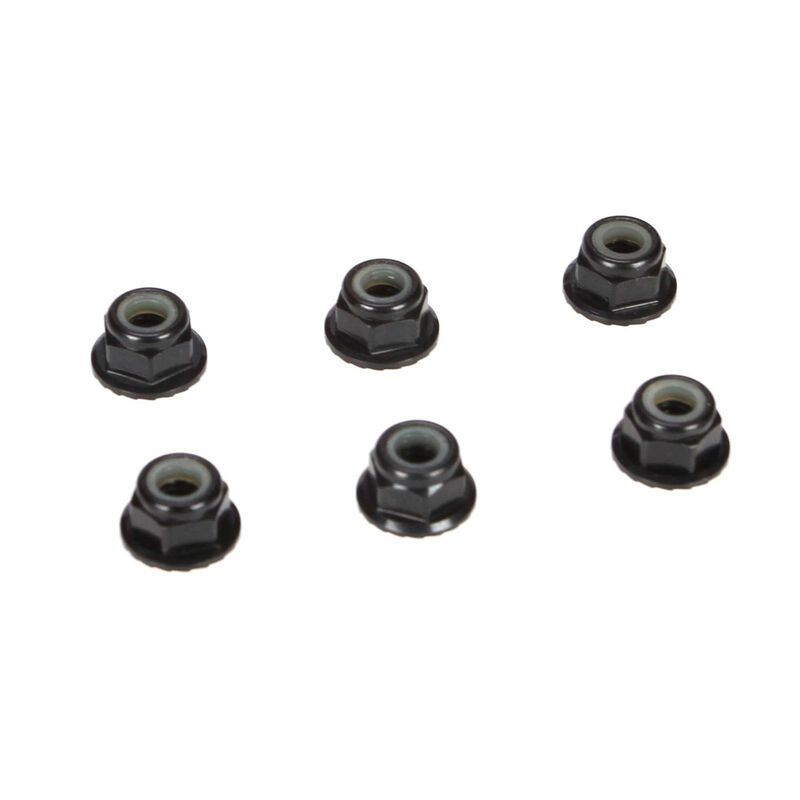 TLR336000 Tuercas de seguridad dentadas de aluminio de 4 mm, negras (6)