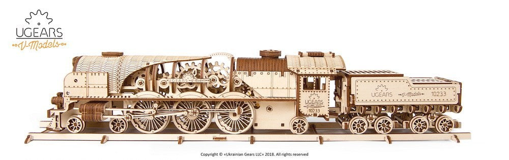 Tren de vapor UGears V-Express con ténder - 538 piezas (avanzado) 