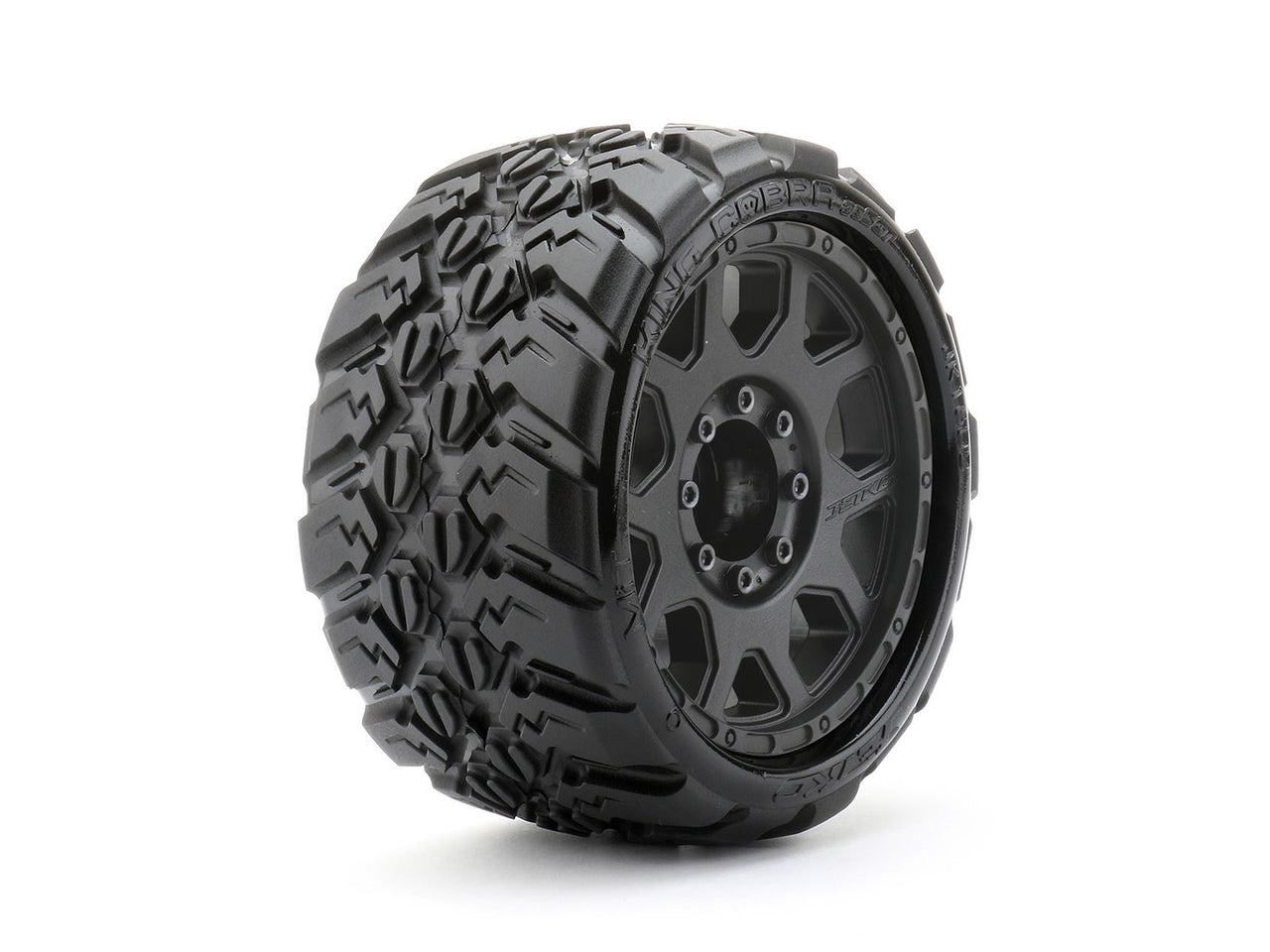 JKO1602CBMSGBB3  1/8 SGT 3.8 King Cobra Tires Mounted on Black Claw Rims, Medium Soft, Belted, 12mm (2)
