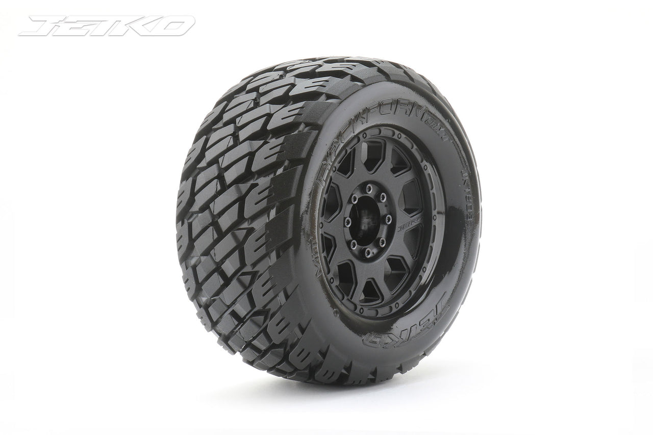 JKO1803CBMSGBB1 Neumáticos Rockform 1/8 MT 3.8 montados sobre llantas con garras negras, medio blandos, con cinturón, desplazamiento de 17 mm 0" (2)