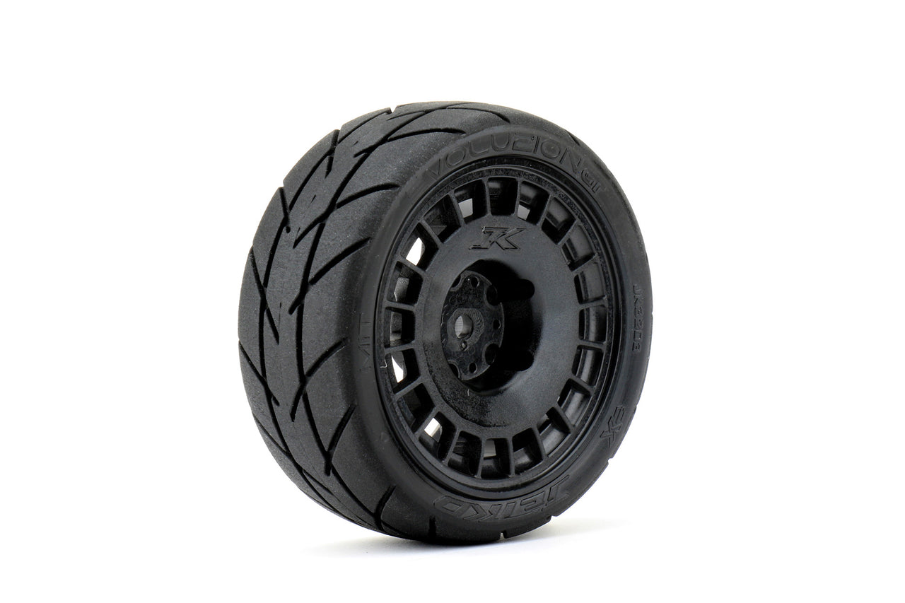 JKO3203RBMSG 1/10 GT Evolution Tires Mounted on Black Radial Rims, Medium Soft (4)