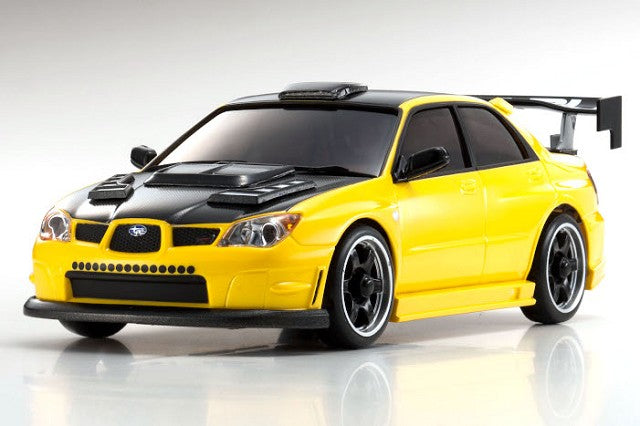 Autoscale Subaru Impreza with Aero Kit and CFRP Hood, Metallic Yellow Body, for Mini-Z KYOMZP456MY