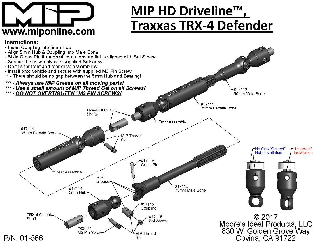 17110 - MIP HD Center Driveline™ Kit, Traxxas TRX-4 Defender / Tactical