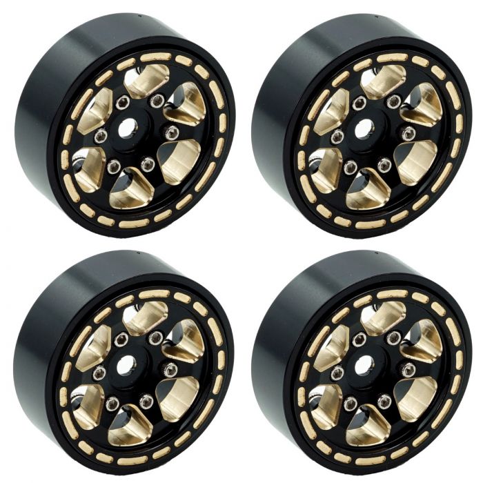 PHBSCX24110 Ruedas sobre orugas Beadlock de latón negro de 1,0", para 1/24 Axial SCX24