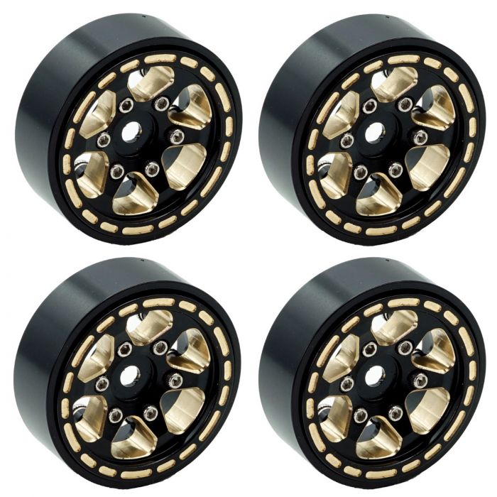 PHBSCX24110 1.0" Black Brass Beadlock Crawler Wheels, for 1/24 Axial SCX24