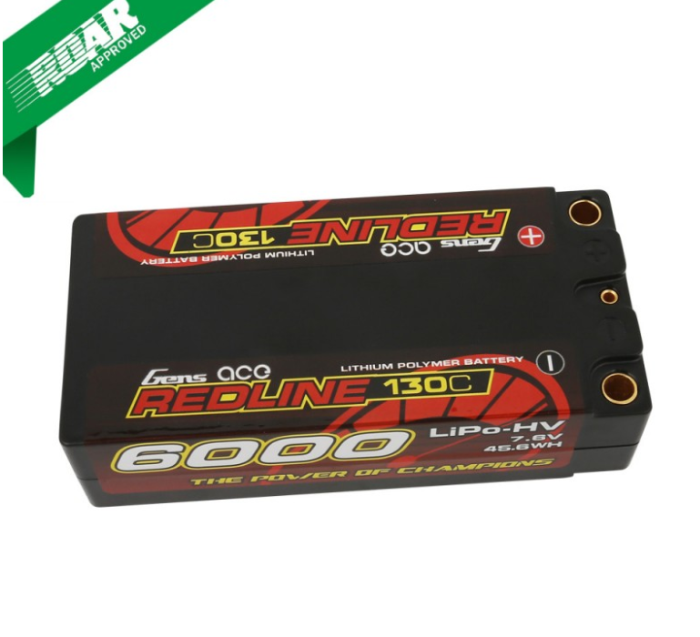 GEA60002S13D5 Gens ace Redline Series 6000mAh 7.6V 130C 2S2P HardCase HV Shorty Lipo Battery