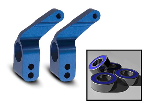 3652A Portaejes, Rustler®/Stampede®/Bandit (2), aluminio 6061-T6 (anodizado en azul)/rodamientos de bolas de 5x11 mm (4)