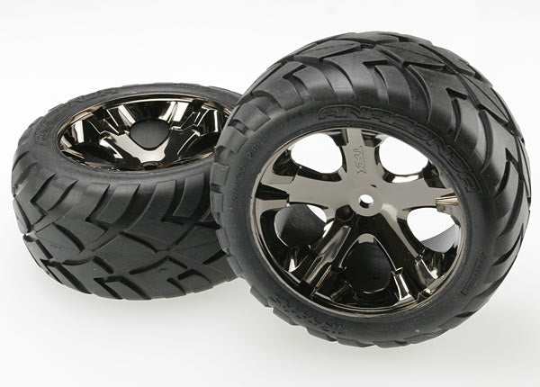 3773A Traxxas Anaconda Rear Tires w/All-Star Wheels (2) (Black Chrome)